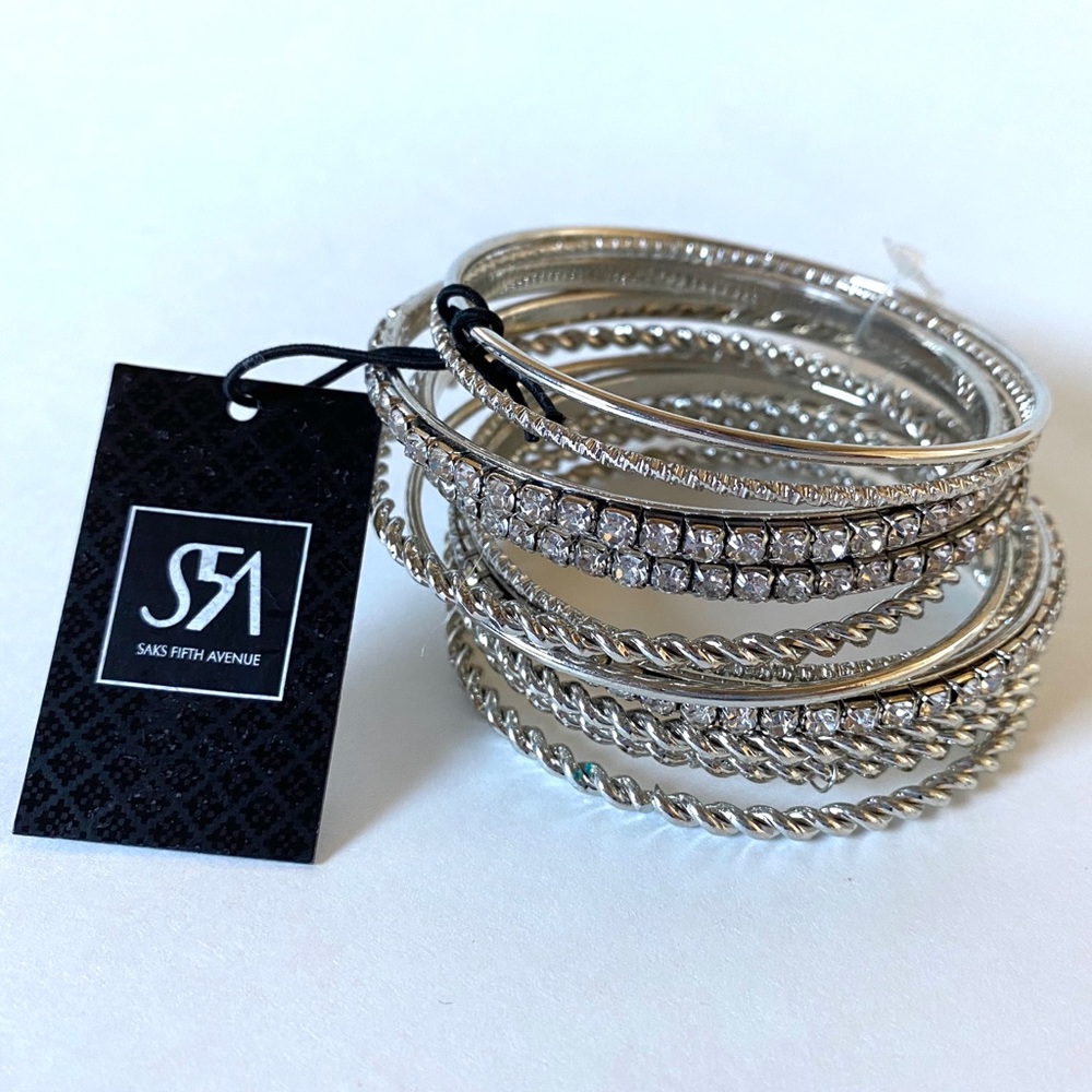 NWT Saks Fifth Avenue Silver Bangle Bracelet Set